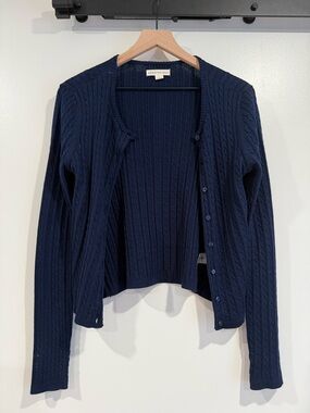 Aeropostale Women's Navy Cable Knit Button Cardigan Sweater